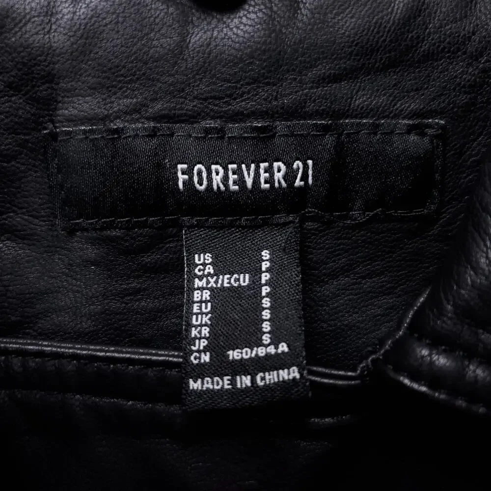 Forever 21 Biker Jacket Women S Black‎ Faux Leather Removable Sherpa Grunge Y2K